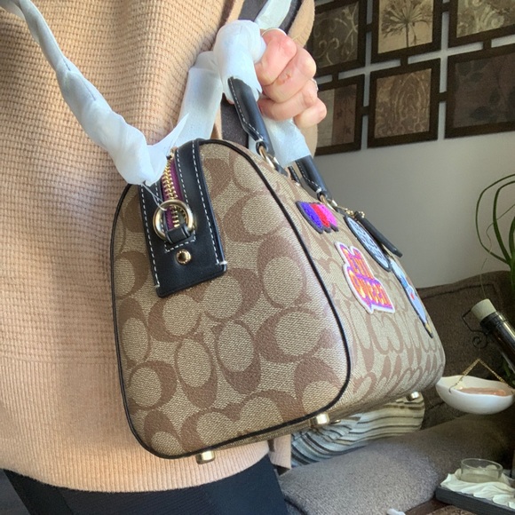 Authentic COACH Signature canvas/Smooth leather DisneyX  top zip Satchel/Crosby - Picture 9 of 16